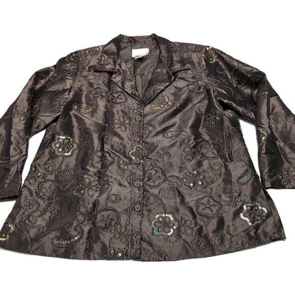Susan Graver Sequin Embroidered Jacket Women's Plus Size 1X Green/Brown Dressy - Picture 4 of 16